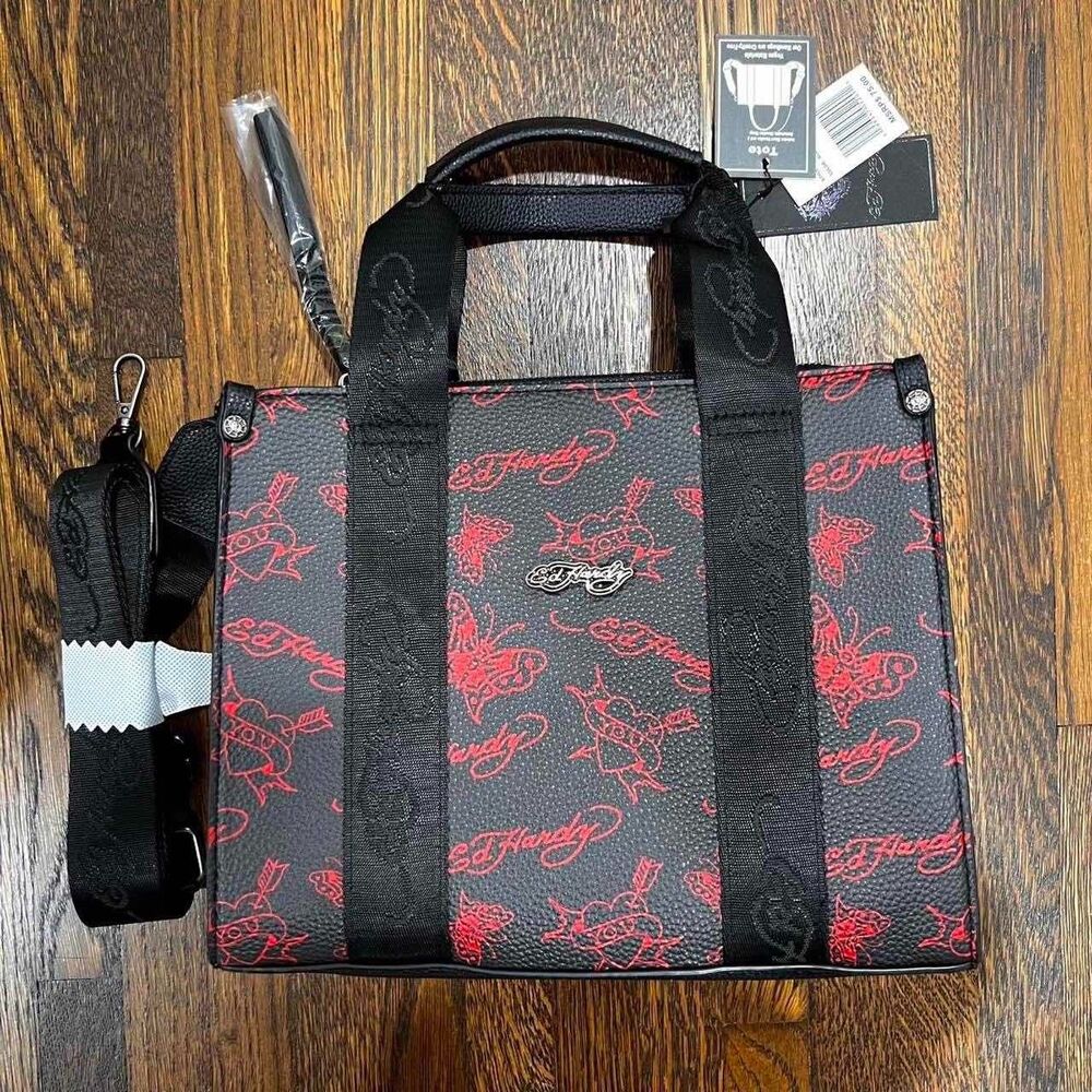 ed hardy square tote purse / shoulder bag with strap (NWT)